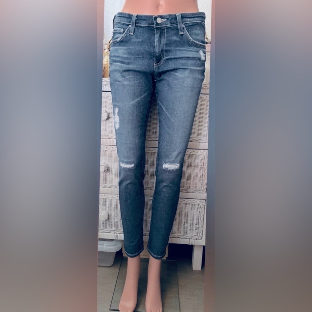 AG Adriano Goldschmied Jeans Mid Rise Distressed Cotton Skinny Legs Blue Size 29